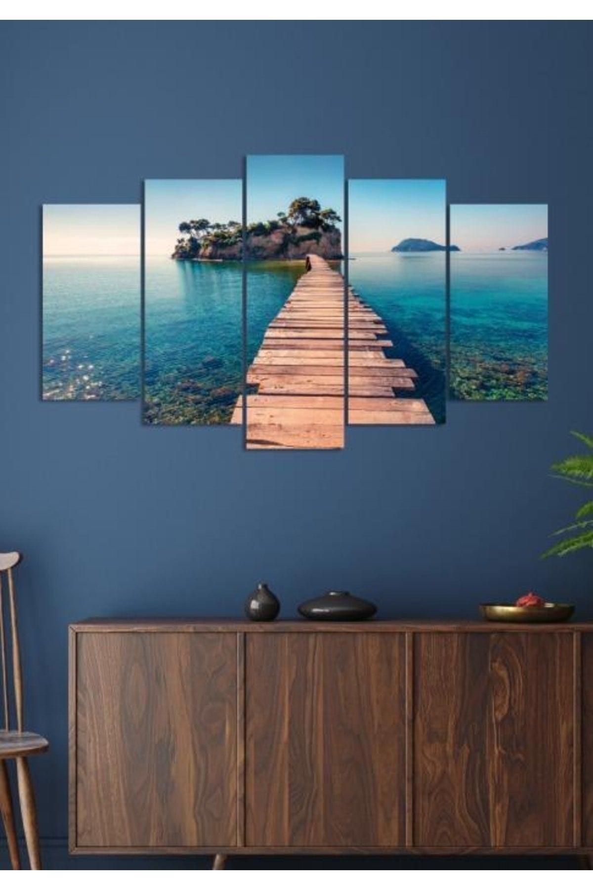 Decorative Nature Scenery Pier Sea Wood Canvas Painting 5 Pieces - Swordslife