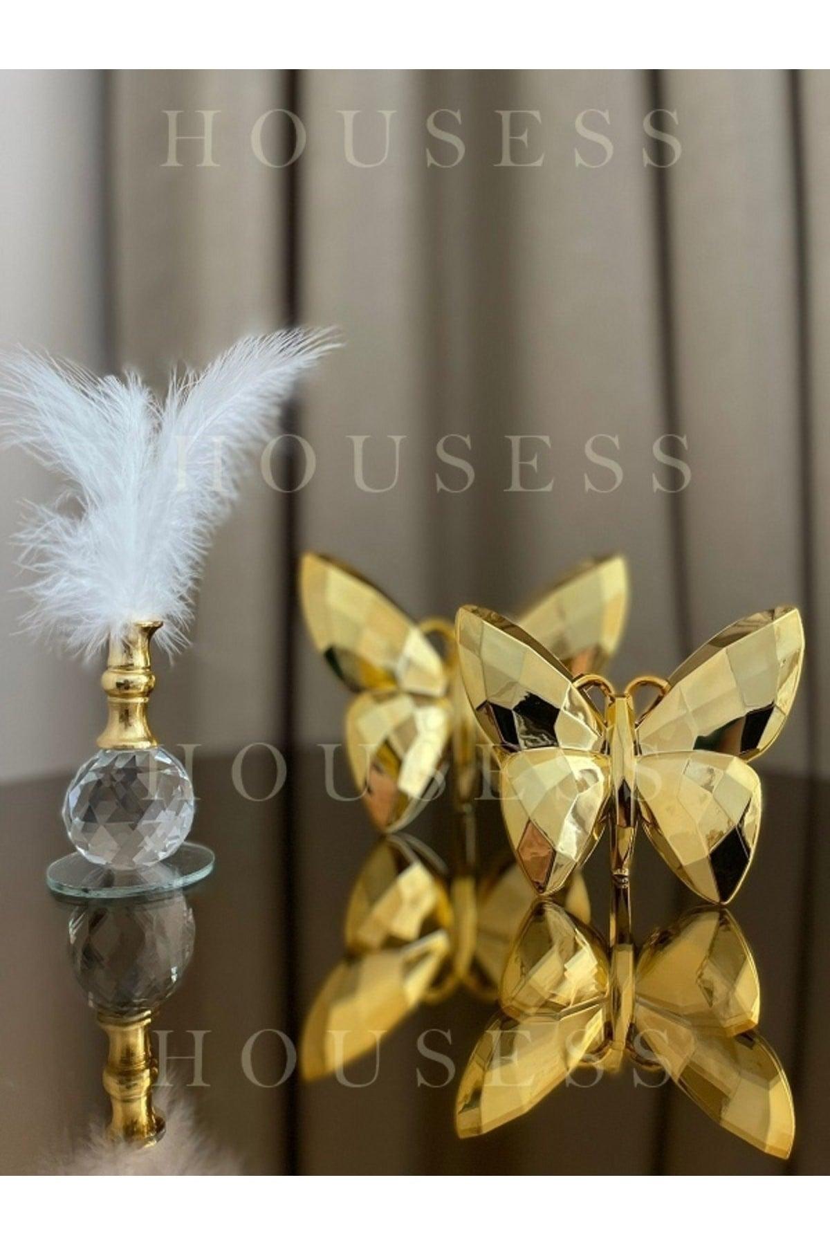 Decorative Gold Butterfly And Gold Feather Trinket Ornament - Swordslife