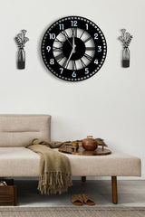 Decorative Silver Mirrored Wall Clock + Vase Painting - Swordslife