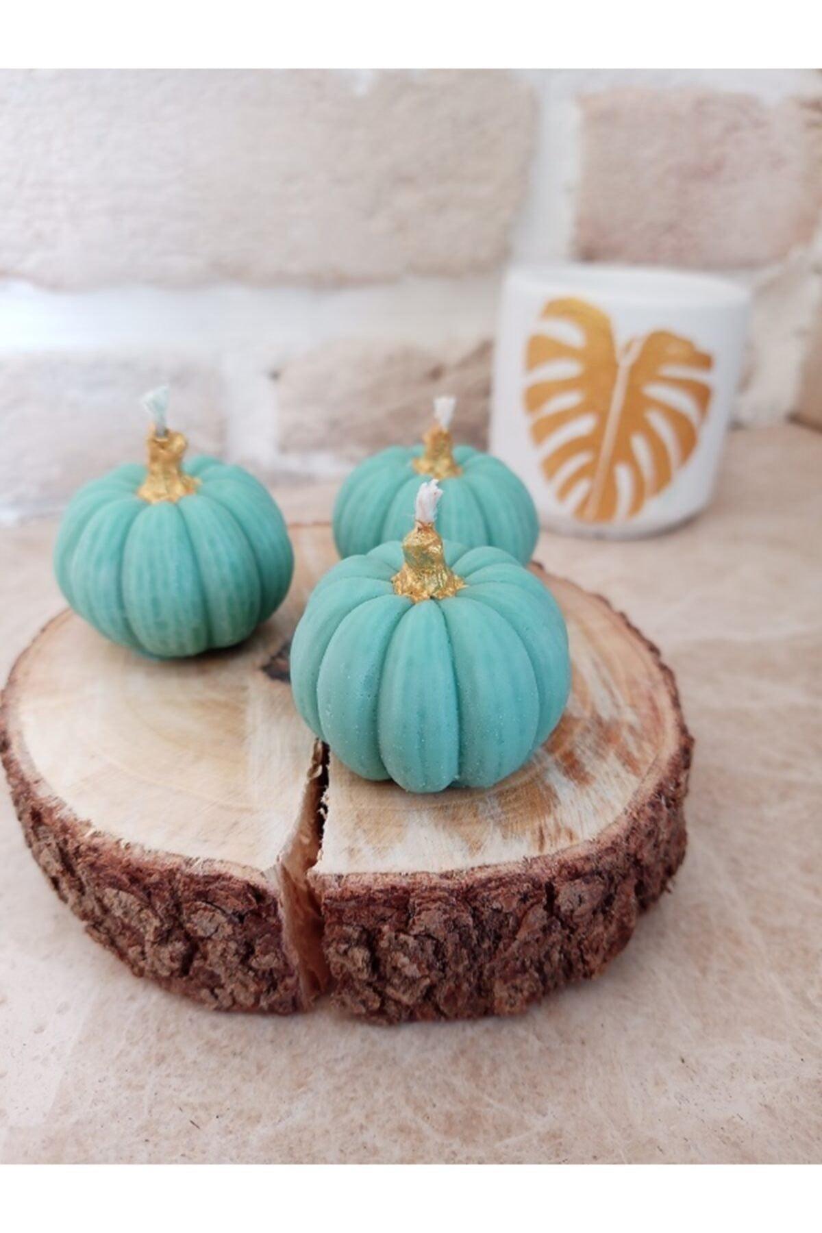 Decorative Mini Cyan Pumpkin Candle 3 Pcs 4*3 Cm - Swordslife