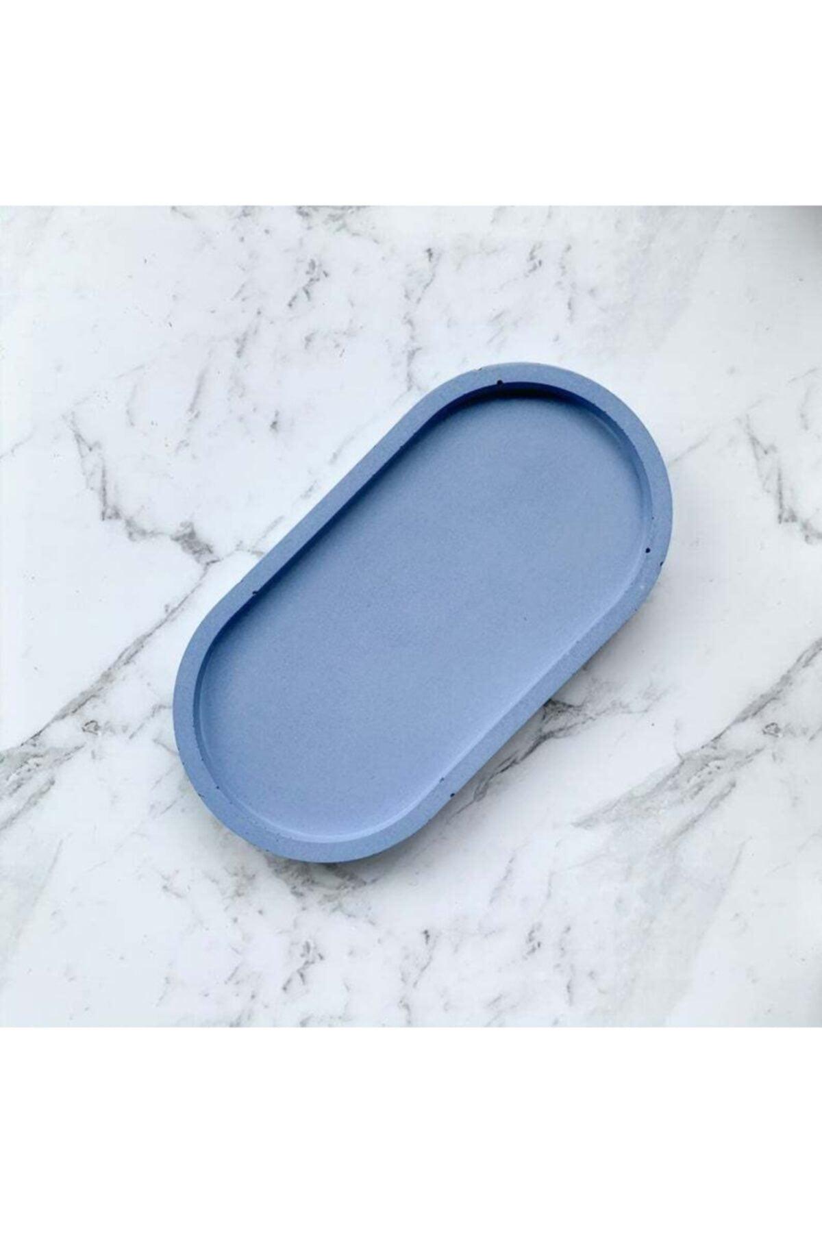 Decorative Oval Blue Concrete Trinket Plate Concrete Jewelry Plate Candle Plate Organizer Candle Holder Incense Holder - Swordslife