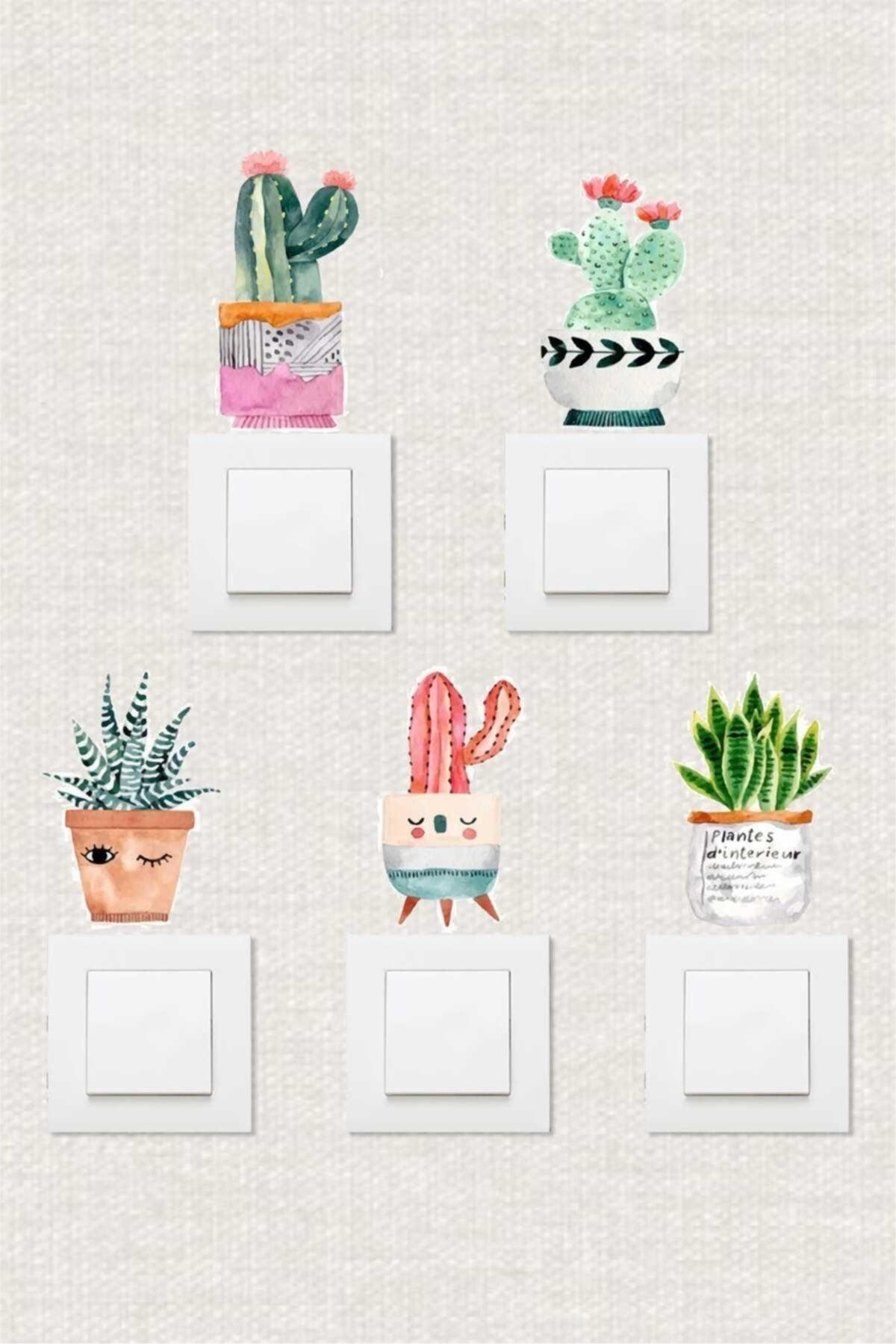 Decorative Potted Cacti Socket Sticker Set of 5 - Swordslife