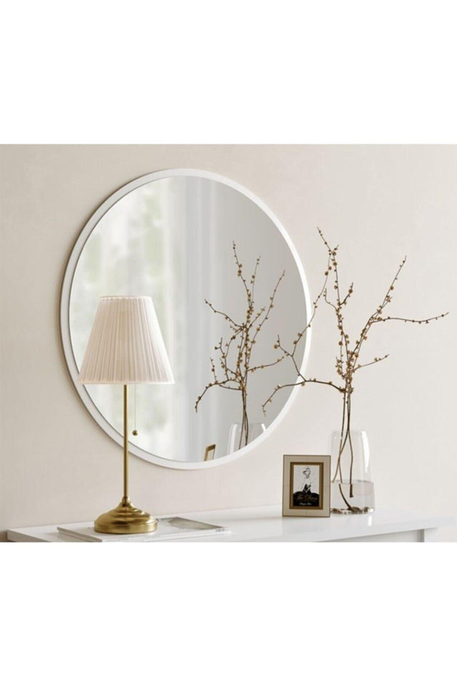 Decorative Round Mirror White 60 Cm - Swordslife