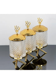 Deren 1 Kg Gold Color Metal Stand Japanese Rose Handled Cross Jar Set - Swordslife