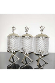 Deren 1 Kg Silver Color Metal Stand Japanese Rose Handled Cross Jar Set - Swordslife