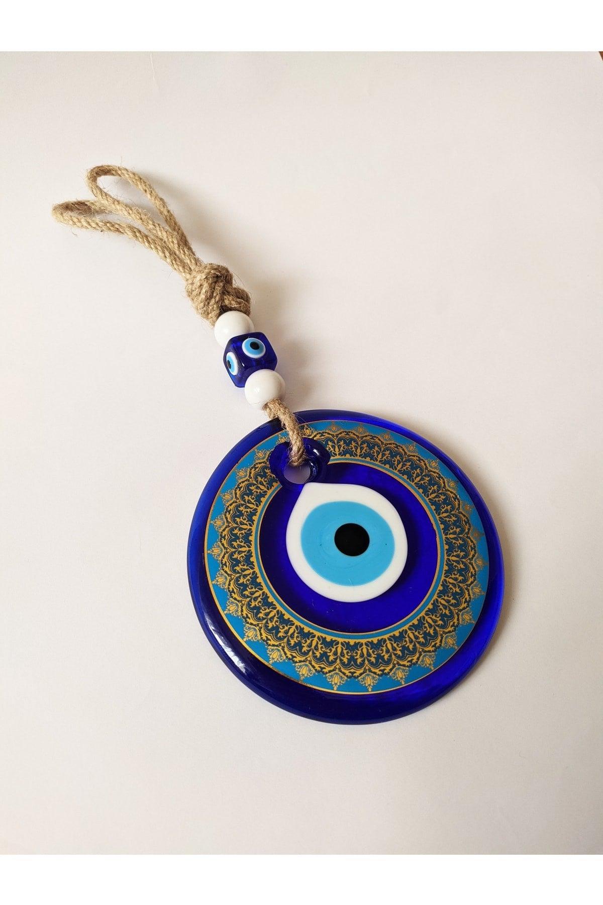 Patterned, Straw Thread 11x11 Cm Glass Evil Eye Beads Wall Ornament - Swordslife