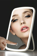 Desktop Touch Makeup Mirror With Led Light White Color - Swordslife