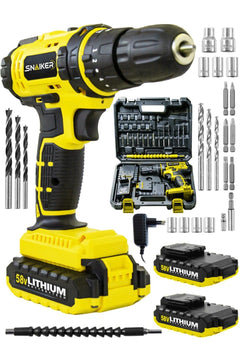 58V cordless impact drill with 8Ah battery, dual gearbox and 27-piece drill bit set