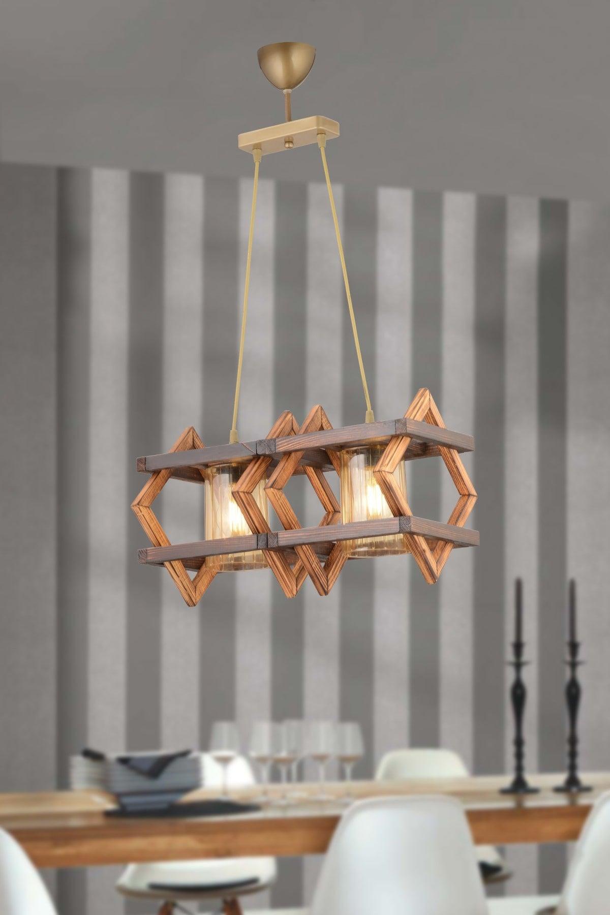 Diamond Double Wooden Pendant Chandelier - Swordslife