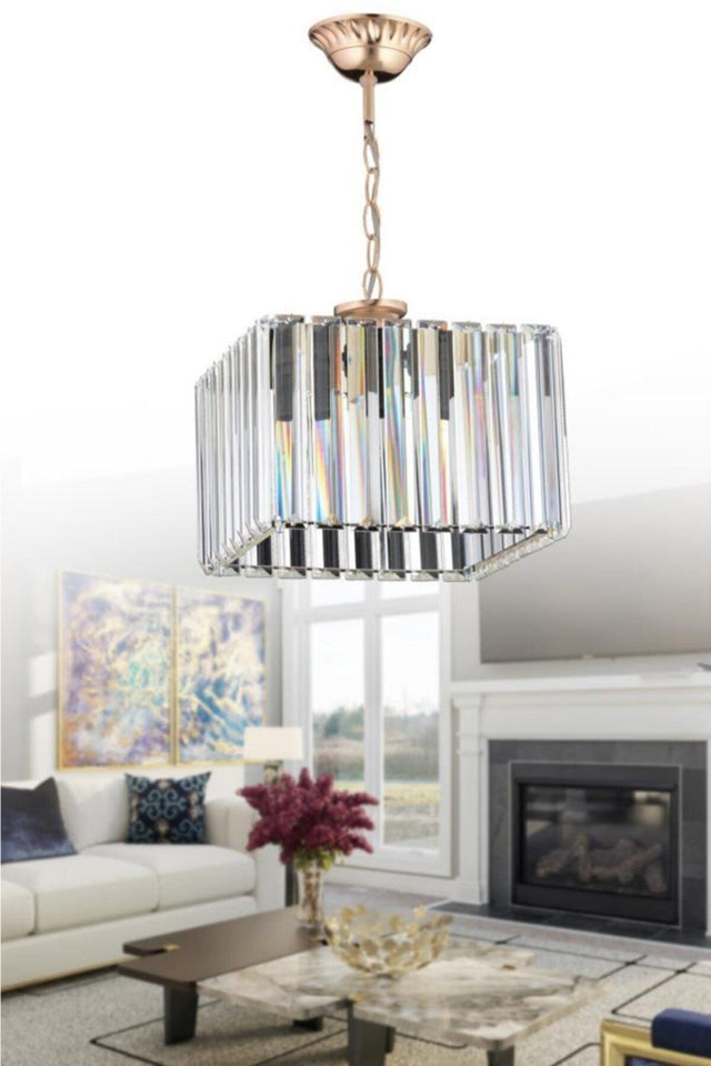 Diamond Single Square Gold Case Stone Chandelier - Swordslife