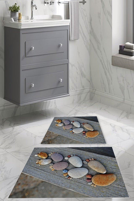 Digital Print Stone Pattern Bathroom Carpet Set