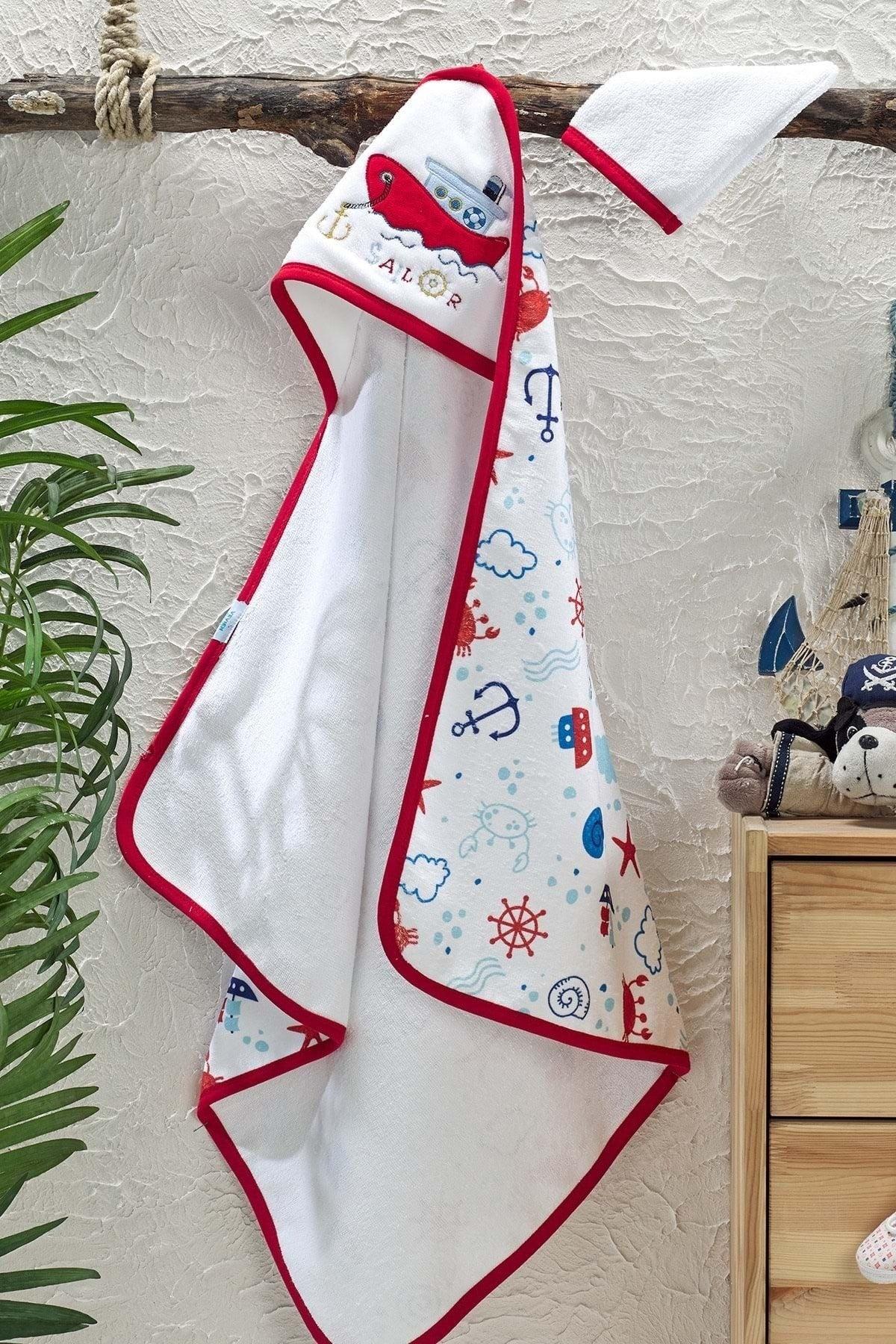 Digital Printed Embroidered Baby Towel Red With Pouch Gift - Swordslife