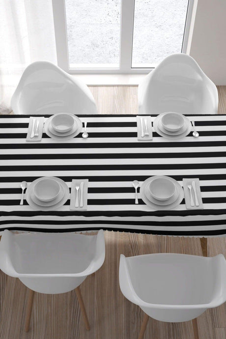 Vertical Black and White Striped Patterned Tablecloth - Swordslife