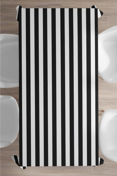 Vertical Black and White Striped Patterned Tablecloth - Swordslife