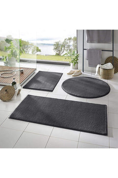3-Piece Plush Bathroom Carpet Set in Anthracite - Soft & Non-Slip