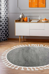 Dinarsu Tasseled Single Round Post Plush Carpet Non-Slip Base Gray Fringed 100 Cm - Swordslife