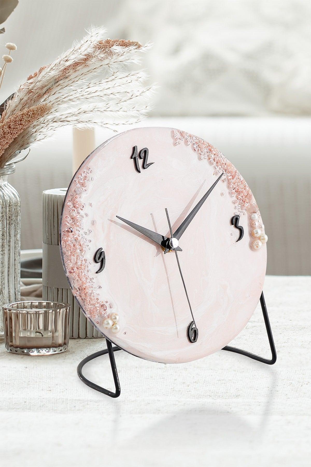 Diverso Rosa Stone Decorative Table Clock19 X 19cm With Silent Mechanism - Swordslife