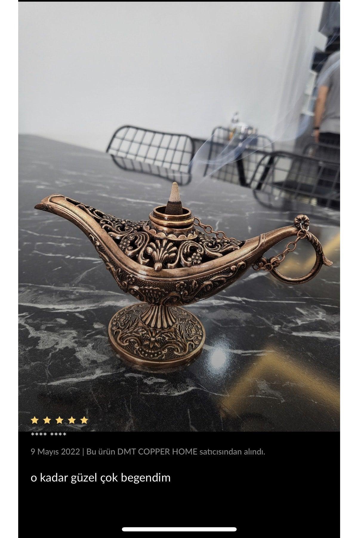 Dmt Gaziantep Copper Steamer-incense Holder Magic Lamp Alaattin Height 12 Cm - Swordslife