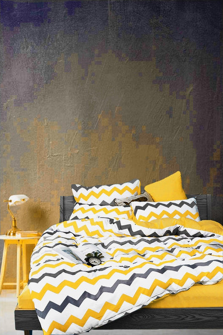 Natural Cotton Single Duvet Cover Set Yellow Zigzag -899846137 - Swordslife