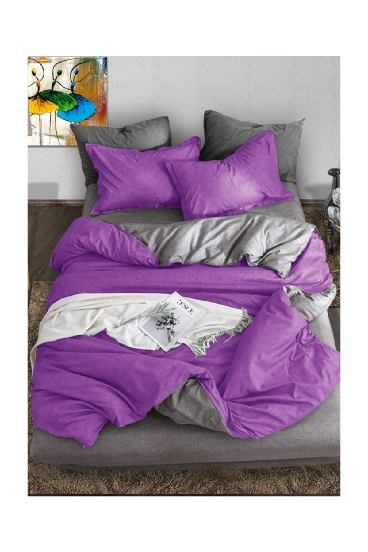 Natural Cotton Double Duvet Cover Set Lilac Gray - Swordslife