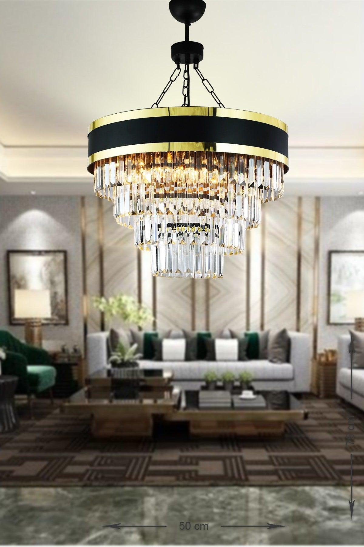 Dora 50 Cm Gold Striped Crystal Stone Luxury Chandelier (BLACK-GOLD) - Swordslife