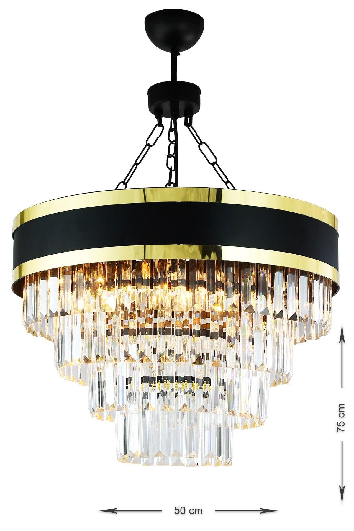 Dora 50 Cm Gold Striped Crystal Stone Luxury Chandelier (BLACK-GOLD) - Swordslife