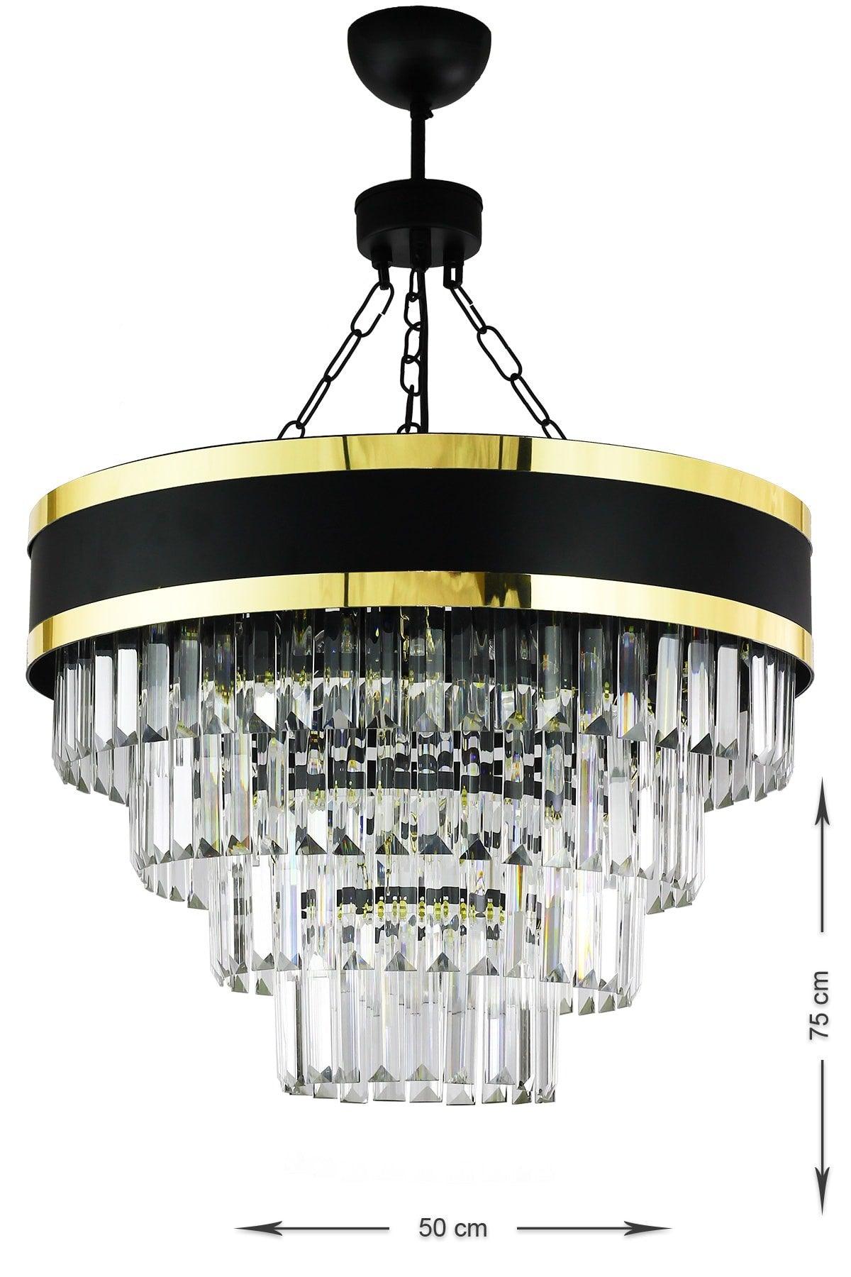 Dora 50 Cm Gold Striped Crystal Stone Luxury Chandelier (BLACK-GOLD) - Swordslife