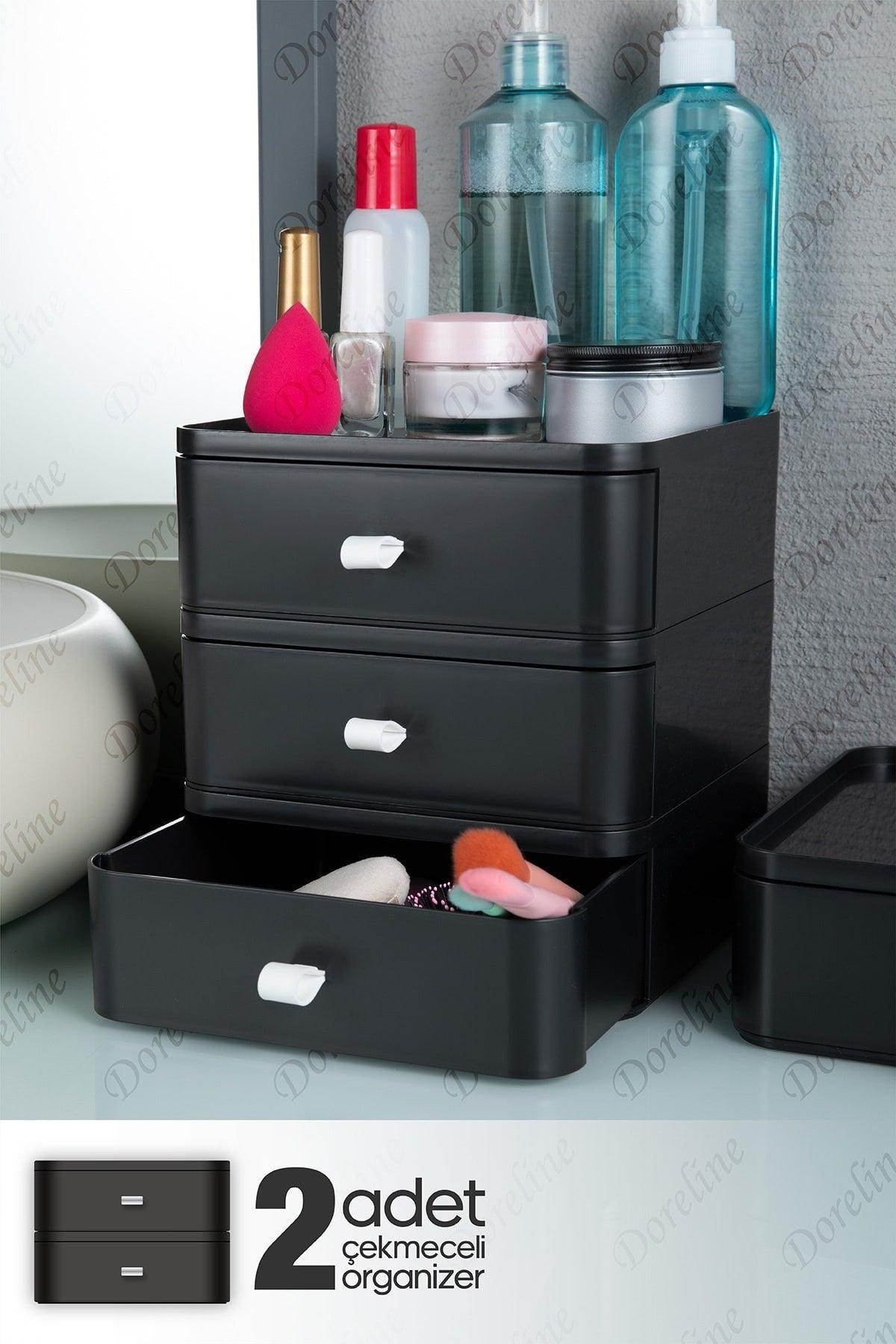 Dorebox 2-Set Jewelry, Makeup and Cosmetic Organizer Drawer (black), Office Desk Organizer - Swordslife
