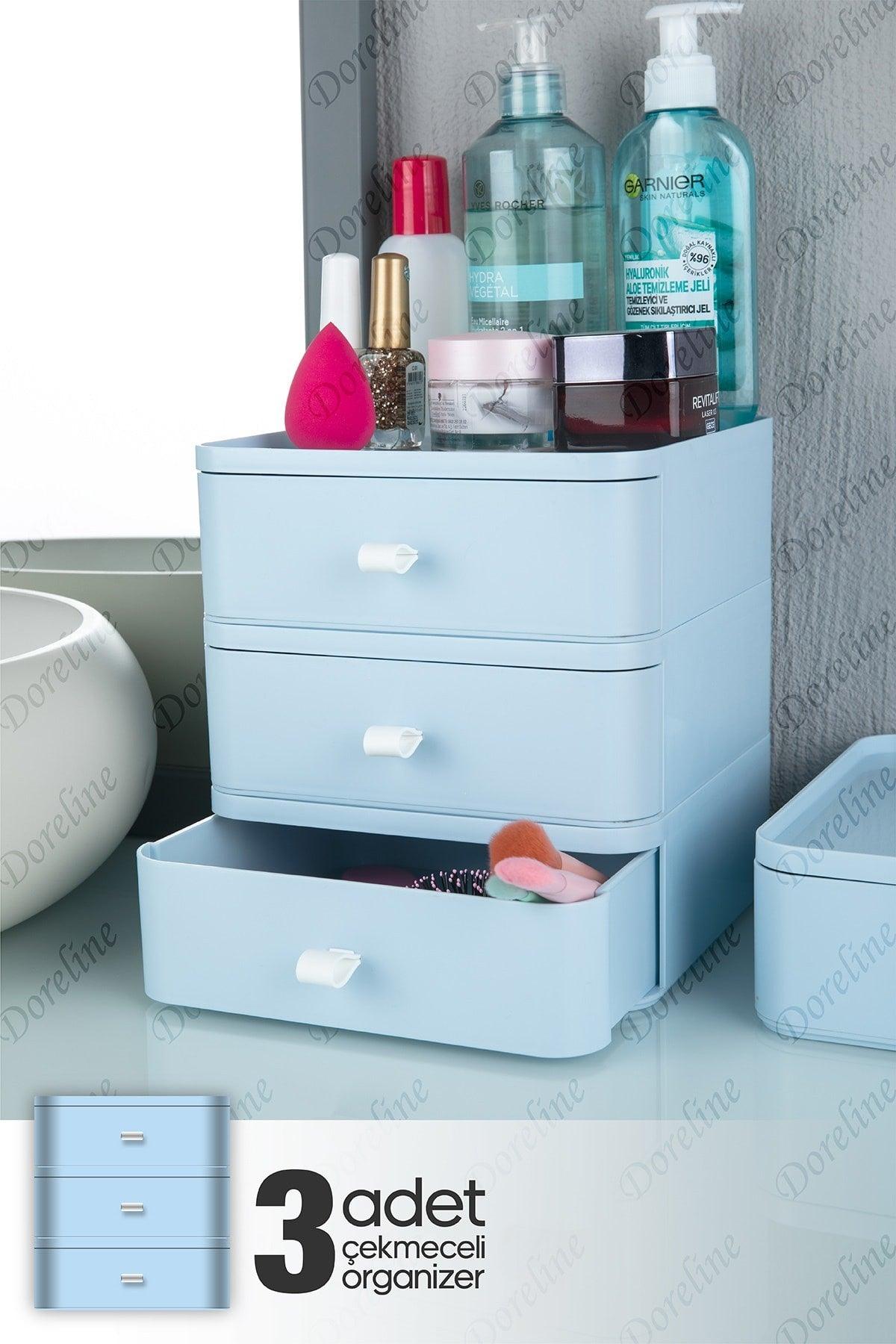 Dorebox 3-Set Jewelry, Makeup and Cosmetic Organizer Drawer (blue), Office Desk Organizer - Swordslife