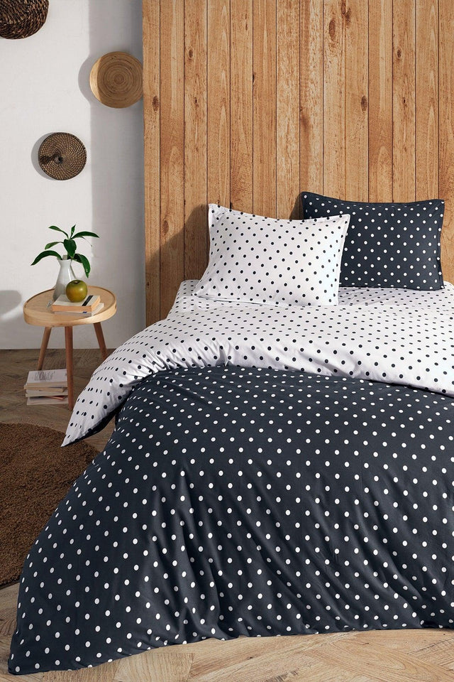 Dots Gray 100% Cotton Ranforce Oversized Double Sided Duvet Cover Set 240x220 - Swordslife