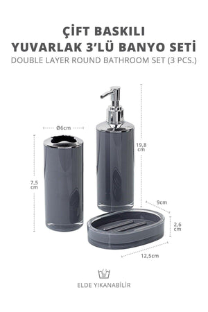 Double Printed Anthracite Chrome Round 3 Pcs Bathroom Set - Swordslife