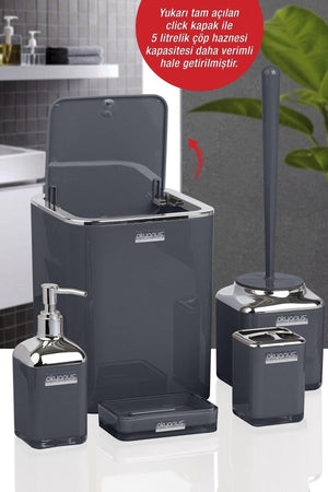 Double Printed Anthracite Chrome Square Click Cover Bathroom Set of 5 - Swordslife