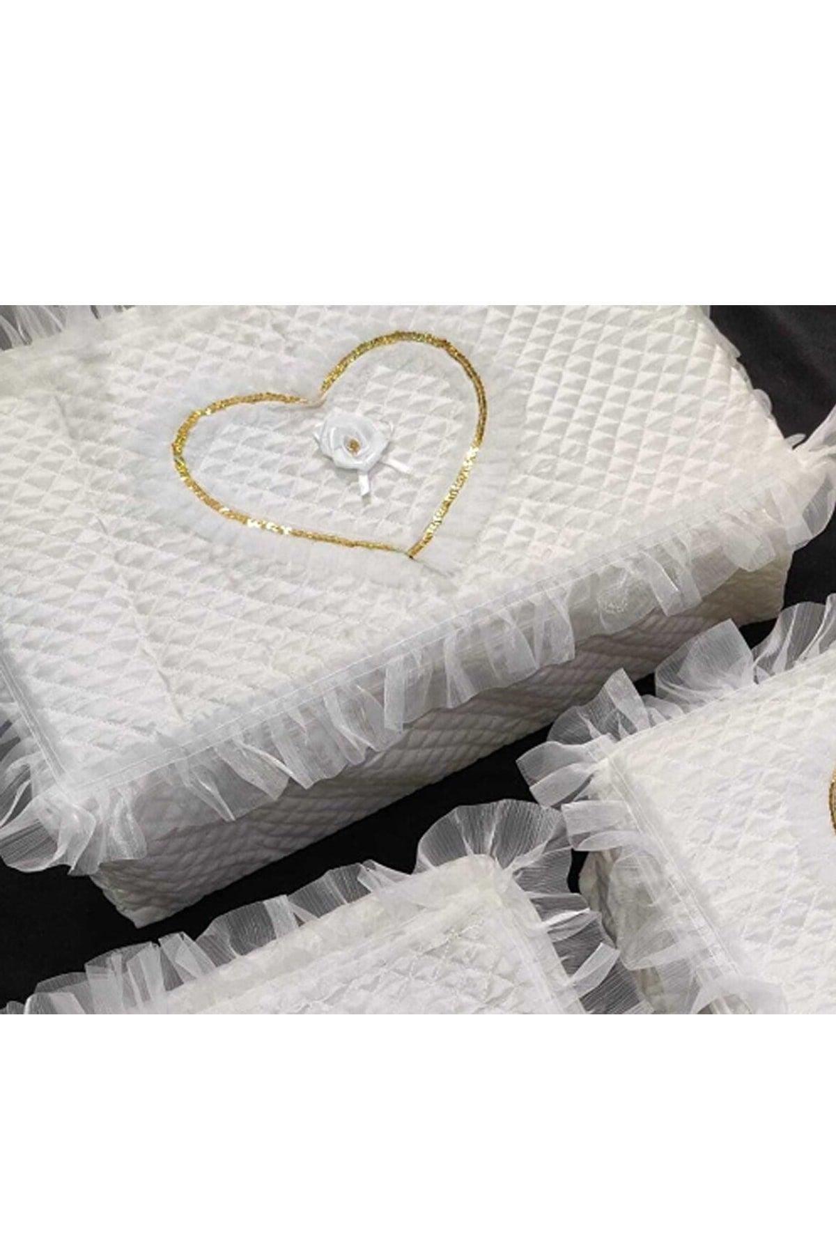 Dowry Satin Heart Embroidered Cream 3 Pack, Engagement Bride Groom Hurcu 3 Pack - Swordslife