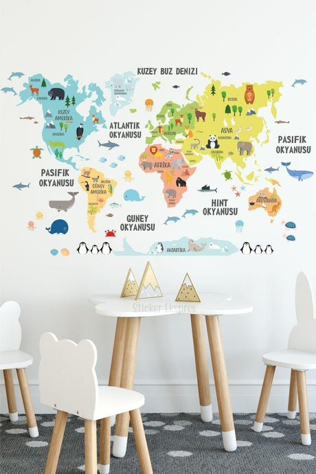 Dream Turkish World Map World Atlas Baby Kids Room Kindergarten Nursery Wall Sticker - Swordslife