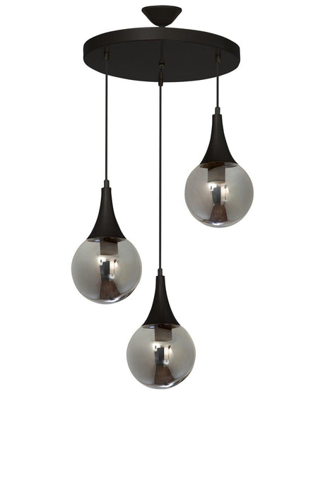 Drop 3 Black Round Smoked Glass Pendant Lamp Chandelier - Swordslife