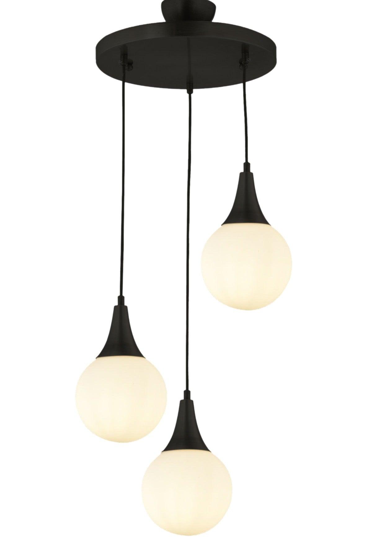 Drop 3 Pcs Black Round White Glass Pendant Lamp