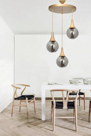 Damla 3 Piece Tumbled Round Smoked Glass Pendant Lamp Chandelier - Swordslife