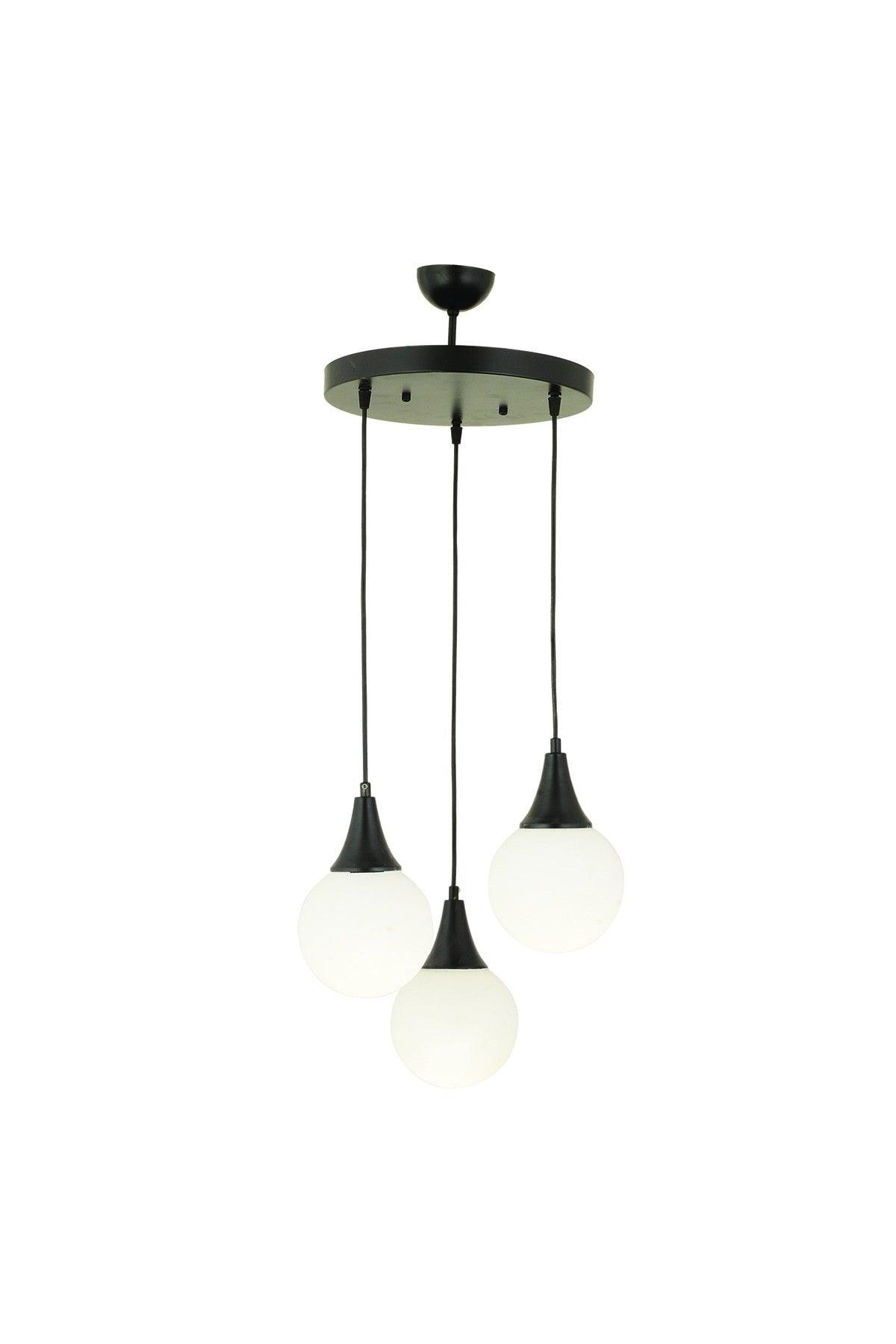 Damla 3 Pcs Round Black White Glass Pendant Lamp Modern Young Room Kitchen Living Room Chandelier - Swordslife