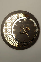 Wall Clock Wooden And Mirror Vav Motif Rebab - Swordslife