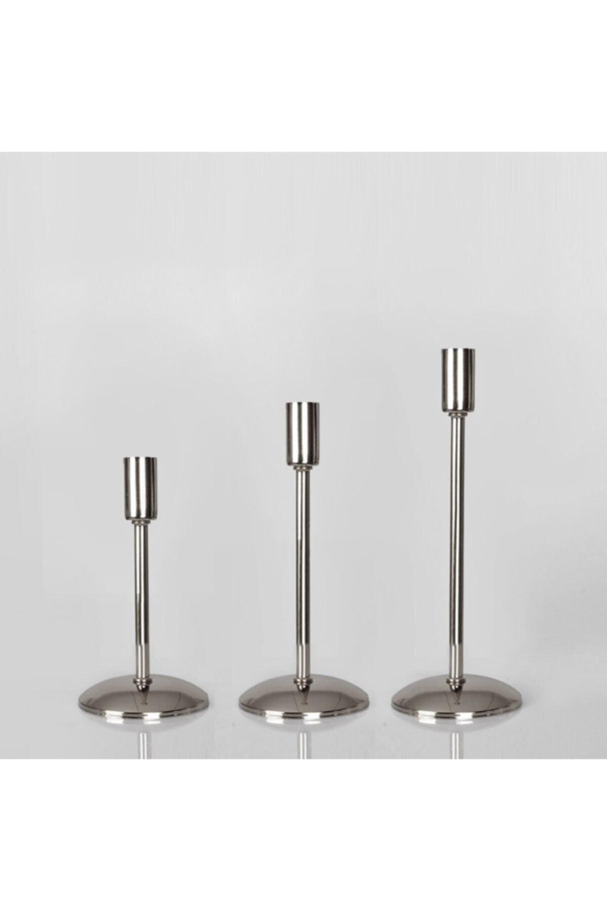 Flat Foot 3 Pcs Slim Candlestick Candle Holder Stainless Silver Home Decoration - Swordslife