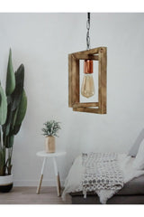 E27 Lamp Holder Rectangular Wooden Chandelier - Swordslife