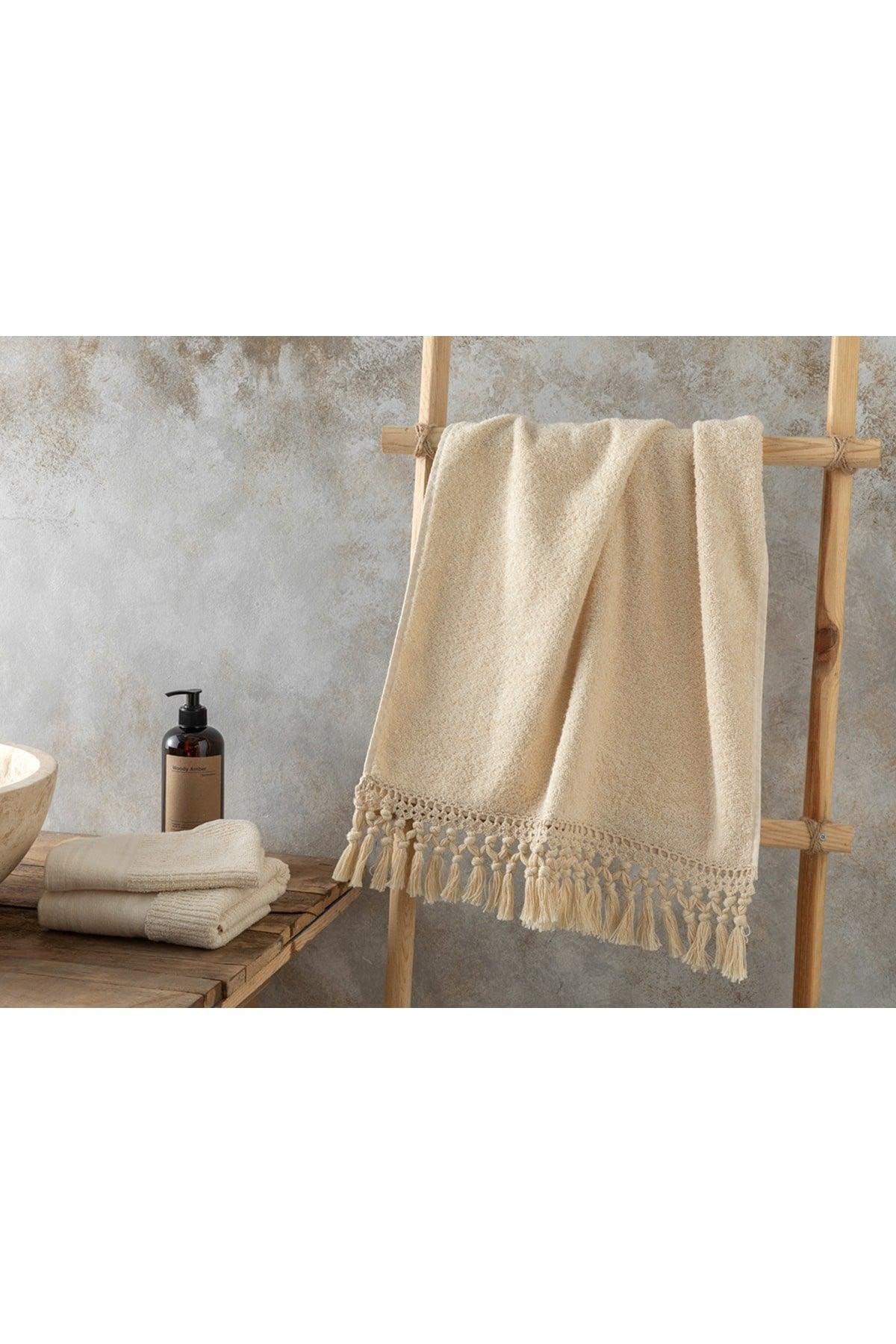 Eaves Cotton Fringed Face Towel 50x70 Cm Beige - Swordslife