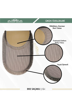Eco Fringed Gray 3 Piece Bathroom Carpet Mat Set