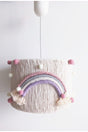 Ecru Macrame Thread Wrapped Colorful Rainbow Pink Ecru Pompom Baby Girl Kids Room Pendant Lamp Chandelier - Swordslife