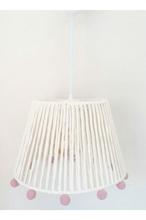 Ecru Macrame Thread Wrapped Pink Pompom Baby And Kids Room Pendant Chandelier - Swordslife