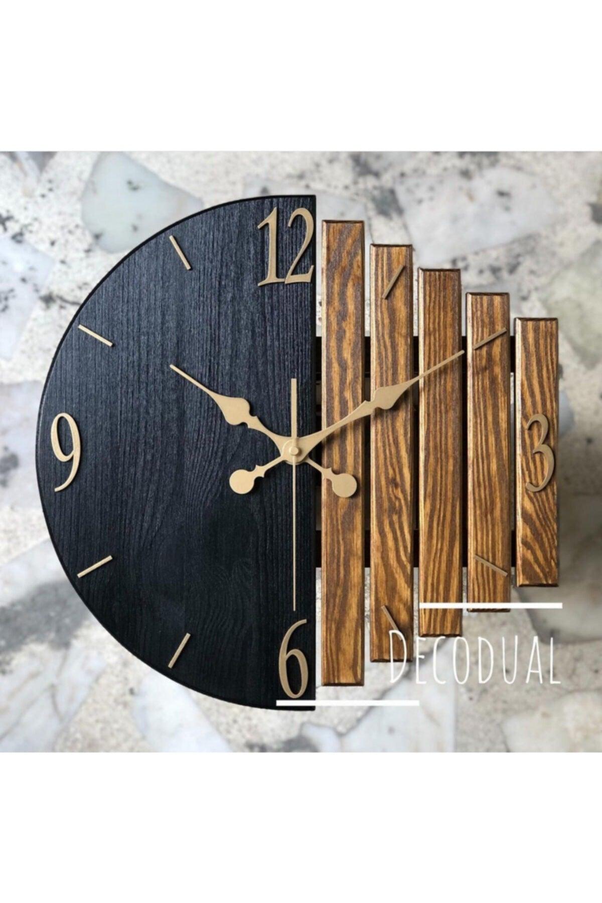 Handmade Solid Wood Wall Clock 40x40cm Black And Walnut - Swordslife