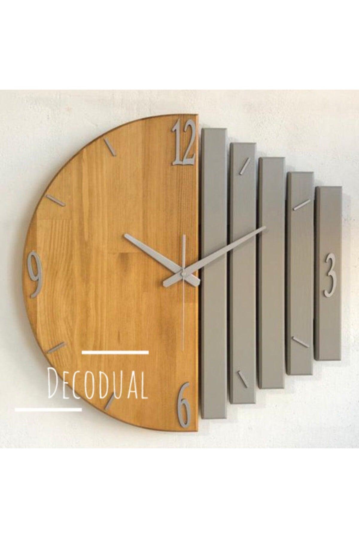 Handmade Solid Wood Wall Clock 40x40cm Tobacco And Mink Gray - Swordslife