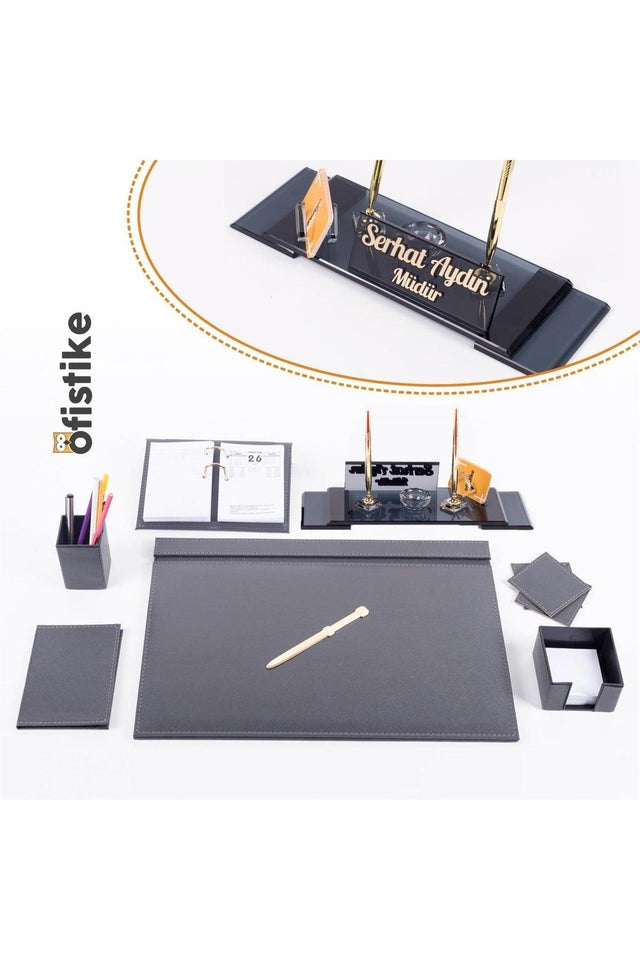 Elegans Office Leather Anthracite Desk Set