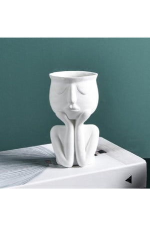 Hand Face Concrete Flower Pot - White Flower Pot - Swordslife