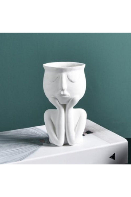 Hand Face Concrete Flower Pot - White Flower Pot - Swordslife